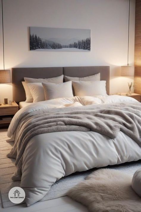 Is your bed winter-ready? Discover the ultimate guide to winter bedding essentials that combine warmth with style. From choosing plush duvets to mastering the art of layering, ensure every night is a cozy retreat. Upgrade your bedroom's aesthetic while keeping the chills at bay. Because a warm sleep is a happy sleep!#WinterBeddingGuide #CozyRetreat #WarmSleep #BedroomUpgrade #StayStylish Winter Cozy Bedroom, Comfy Space, Fluffy Duvet, Winter Retreat, Cozy Bedroom Ideas, Winter Bedding, Warm Lighting, Bedding Essentials, Warm Hug