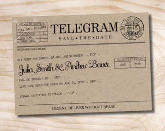 VINTAGE TELEGRAM Save the Date Wedding Invitation - Printable digital file or printed invitations Telegram Invitations, 1800s Wedding, Vintage Telegram, Digital Save The Date, Engagement Announcement, Printable Birthday Invitations, Formal Invitation, Invitation Printable, Printable Wedding Invitations