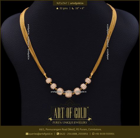 Gold party wear Necklace with CZ Balls Pendant | Art of Gold Jewellery, Coimbatore Gold Chain With Diamond Balls, Art Of Gold Jewellery, Kameshwari Jewellery Necklace, Ball Necklace Gold, Balls Chains In Gold, Gold Balls Necklace Indian, Cz Necklace Indian Gold, Dokiya Design Gold New, Kameshwari Jewellery