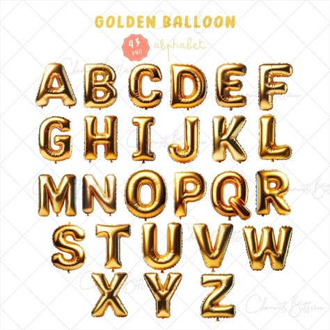 Balloon Letters Drawing, Golden Balloon Decoration, Autumn Ball, Lettering Idea, Foil Letter Balloons, Architect Data, Number Clipart, Balloon Font, Balloon Alphabet