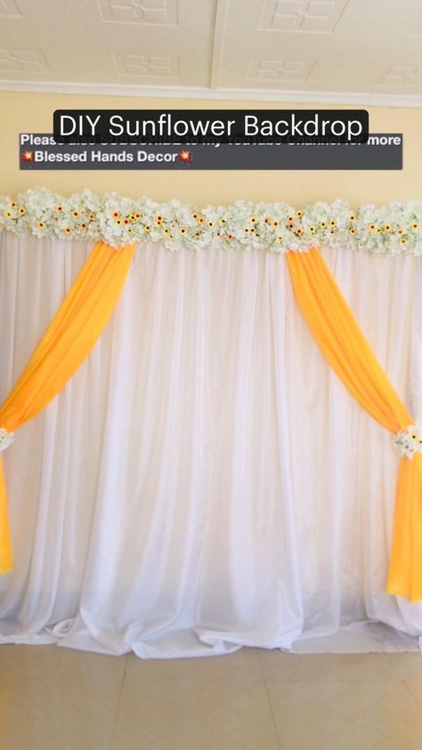 DIY Sunflower Backdrop | Diy wedding decorations, Diy party decorations, Wedding backdrop Sunflower Backdrop, Hands Decor, Decorations Diy Party, Haldi Decoration Ideas, Haldi Ceremony Decorations, Diy Sunflower, Small Wedding Decor, Mehendi Decor Ideas, Simple Stage Decorations