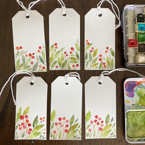 Hand painted holiday gift tags 🏷️ One of the set already went to new home. #watercolor #gifttags #gifttagswithstyle #diycrafts #berries #holiday #christmas #christmasdecor #holidayseason #gift #giftforher #halifax #halifaxlocal Painted Gift Tags, Watercolor Gift Tags, Home Watercolor, Hand Painted Gifts, Blossoms Art, Watercolour Gift, Holiday Gift Tags, H Style, Gift Tag