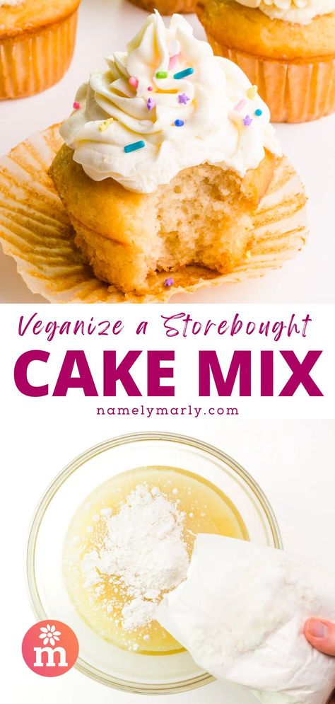 Vegan Box Cupcakes Cake Mixes, Vegan Yellow Cake Recipe, Vegan Cake Mix Hacks, Vegan White Cake Recipe, Vegan Box Cake Mix Recipes, Vegan Cake Box Recipes, Vegan Boxed Cake Mix Hacks, How To Make Box Cake Mix Vegan, Vegan Cake Mix Recipes