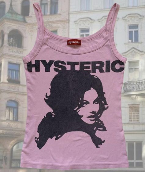 Hysteric Glamour Tank Top, Y2k Shirt Ideas, Hysteric Glamour Shirt, Hysteric Glamour Top, Girl Clothes Aesthetic, Plus Size Aesthetic Outfits, Aesthetic Letter, Women Grunge, Corset Tank Top