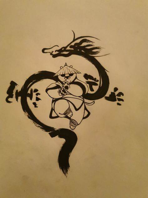 Ying Yang Line Tattoo, King Fu Panda Tattoo, Ying Yang Sketch, Kung Fu Panda Tattoo Ideas, Panda Ying Yang, Kung Fu Panda Sketch, Kung Fu Tattoo, Kung Fu Panda Tattoo, Kung Fu Panda Drawing