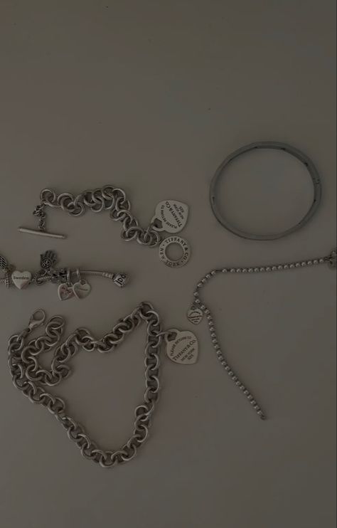 Tiffany’s silver jewelry. That girl silver jewelry Cheap Silver Streetwear Jewelry, Cool Girl Silver Jewelry, Silver Jewelry Outfit Ideas, Silver Girl Aesthetic Jewelry, Trendy Sterling Silver Jewelry For Streetwear, Trendy Streetwear Silver Chain Jewelry, Silver Girl Aesthetic, Silver Jewerly Girl Aesthetic, Stargirl Jewelry