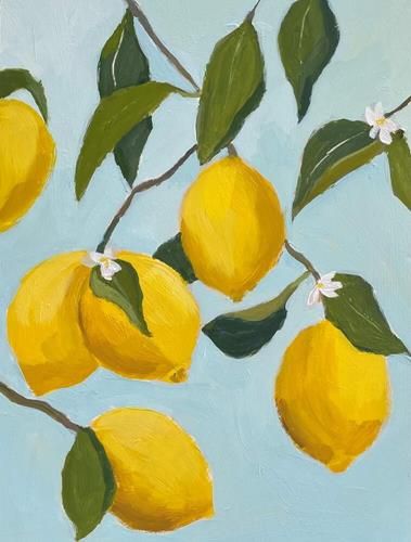 Print Ideas, Tree Canvas, Lemon Tree, Hand Painted Artwork, Wood Panel, Canvas Home, Tree Art, Tree Painting, Giclee Art