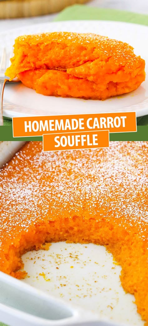 Fluffy carrot cake meets creamy sweet potato casserole in this unforgettable Carrot Souffle. It’s a holiday-worthy side dish that’ll have everybody begging for the recipe! Whipped Carrots, Hidden Carrot Recipes, Carrot Suffle Recipe Easy, Carrot Sweet Potato Recipes, Canned Carrots Recipe Ideas, Sweet Potato Carrot, Carrot And Sweet Potato Recipes, Shredded Carrots Recipes, Carrot Souffle Recipe