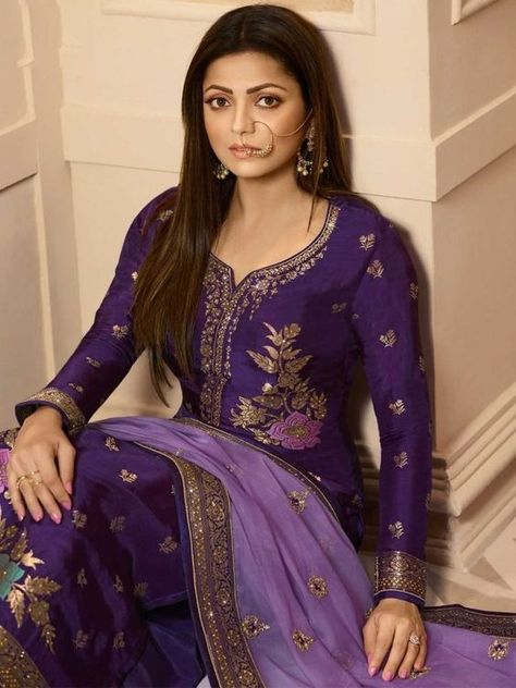 Silk Suits, #salwarsuits #bollywoodsuits Silk Suit Designs Indian, Designer Palazzo, Drashti Dhami, Velvet Dress Designs, Simple Kurti Designs, Lehenga Style, Palazzo Suit, Sleeves Designs For Dresses, Silk Suit