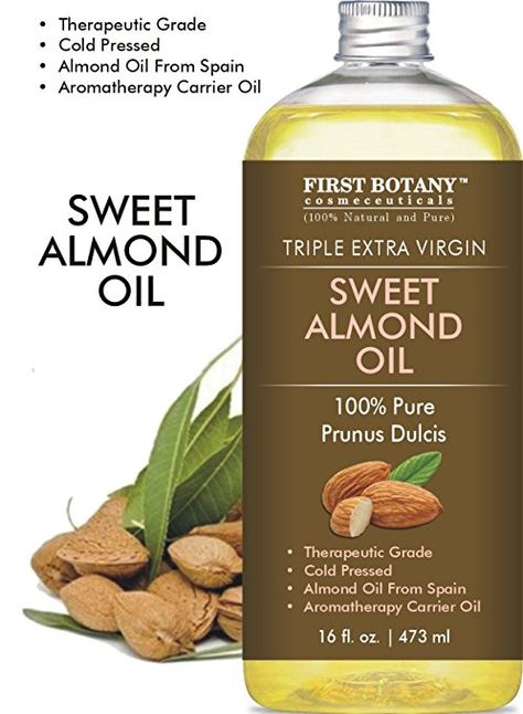 Sweet Almond Oil, Triple AAA+ Grade Quality, For Hair, For Skin and For Face, 100% Pure and Organic from Spain, Cold Pressed , 16 fl oz Aromatherapy Oils, Amazon Products, Carrier Oils, Cold Pressed, Sweet Almond Oil, Bottle Design, Almond Oil, Botany, For Hair