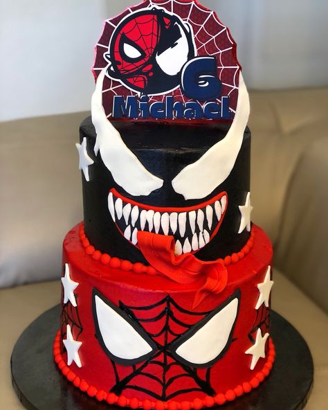 786-930-0534 📍Miami @sweetsandcrafts1 Venom Cupcakes, Venom Birthday Cake Ideas, Spiderman Cake Birthday, 3 Tier Spiderman Cake, Spiderman Cake Two Tier, Spider Man Cupcakes, Venom Birthday, Spiderman Birthday Cake 1 Tier, Man Cupcakes