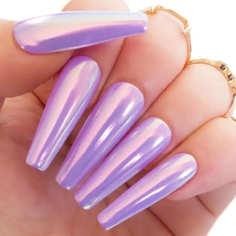 17 Dreamy Pastel Chrome Nail Design Ideas Pink Lilac Nails, Lilac Chrome Nails, Lilac Chrome, Nails Lilac, Iridescent Nails, Irish Nails, Light Pink Nail Designs, Xl Nails, Purple Chrome Nails