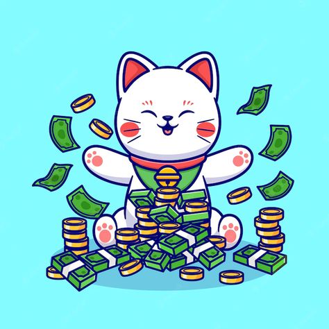 Premium Vector | Cute rich cat neko with money and gold coin cartoon vector icon illustration. animal finance icon Money Illustration Graphics, Cat With Money, Rich Illustration, Money Animation, Rich Cat, Money Cartoon, Korean Icons, Cat Money, Cute Money