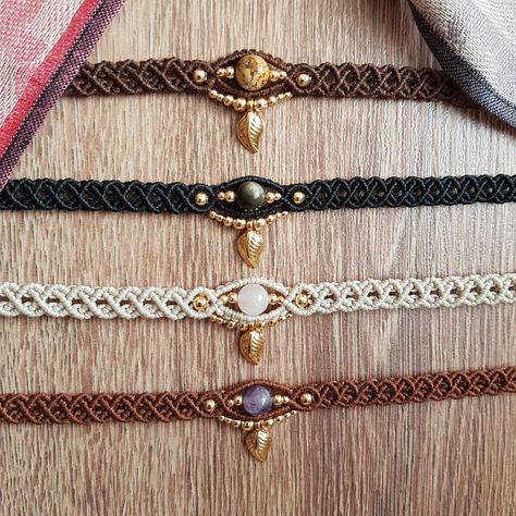 Macrame Necklace Pattern, Hippie Choker Necklace, Collar Macrame, Macrame Jewelry Tutorial, Macrame Colar, Makramee Diy, Gemstone Choker, Natural Stone Necklace, Necklace Stone