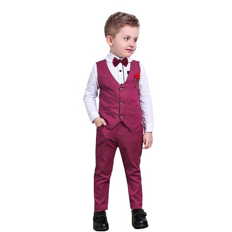 PRICES MAY VARY. Cotton,Rayon Imported Button closure Machine Wash Boys formal suits included: 1 Dress Shirt + 1 Slim Vest + 1 Pants + 1 Bow Tie + 1 Brooch. Dress Shirts: 100% Cotton. Skin friendly for baby boys Toddler dress clothes set: This 5 piece slim fit suit,the vest with adjustable waist can make your boy look slim,handsome and be the focus in the party. Occasion: Kids tuxedo suit is suitable for baptism, ceremony, wedding, birthday, parties, dinner, etc. It can be worn in Spring, Summer Costumes Faciles, Kid Tuxedo, Boys Formal Wear, Toddler Suits, Boy Dress, Kids Formal, Formal Shirt Dress, Slim Vest