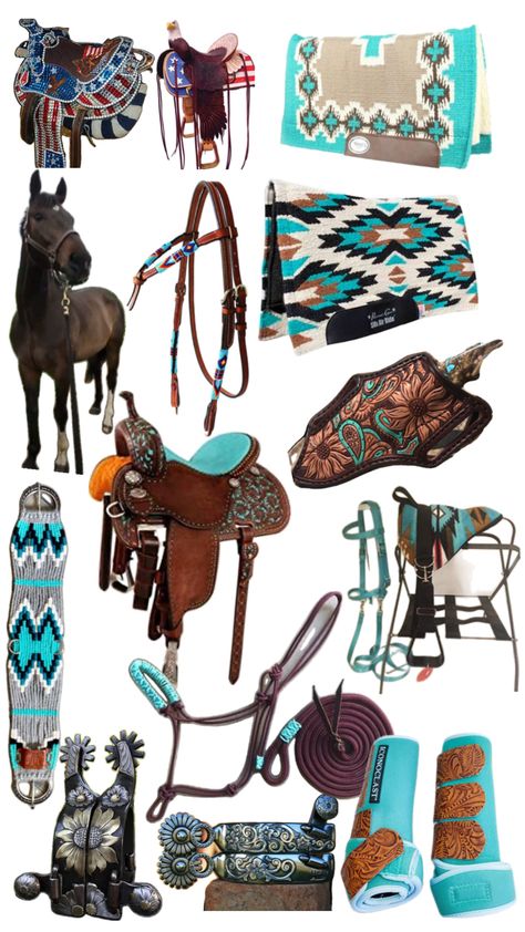 Western Horse Tack Turquoise, Western Tack Sets, Barrel Racing Tack Rodeo, Headstalls For Horses, Horse Markings, Western Horse Saddles, Horse Riding Outfit, Dream Horse Barns, Barrel Racing Tack