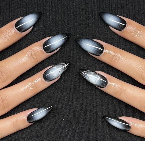 Stiletto Aura Nails, Black And White Aura Nails, Aura Nails Black, White Aura Nails, Gelx Apres Nail Designs, Black Aura Nails, Medium Stiletto Nails, Medium Stiletto, Aura Nails