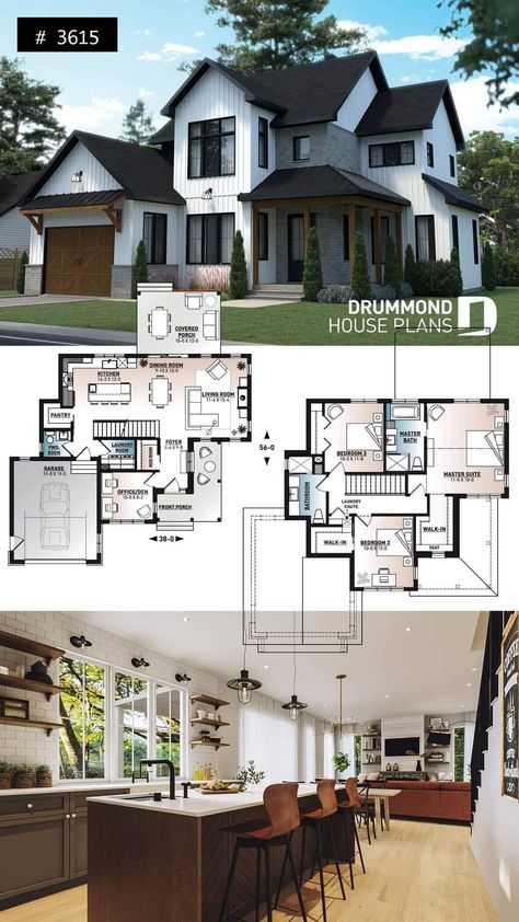 Drummond House Plans, Porch House Plans, Sims 4 House Plans, Casas The Sims 4, Sims House Plans, House Layout Plans, Sims House Design, Modern Farmhouse Exterior, Architecture Design Concept