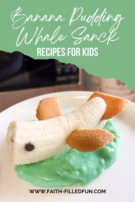 Whether you’re looking for a fun whale/ocean-themed snack to make for a birthday party or just a sweet treat to enjoy as a family, you will love this Banana Pudding Whale Snack recipe. This recipe requires only a few ingredients and can be quickly whipped together. It’s easy to make and tastes great. This recipe is also a great snack to try if you’re going over the story of Jonah in the Bible. Shark Week Snacks For Kids, Jonah And The Whale Snack, Animal Snacks For Kids, Ocean Theme Snacks, Jonah Vbs, Ocean Snacks, Bible School Snacks, Kindergarten Snacks, Sunday School Snacks