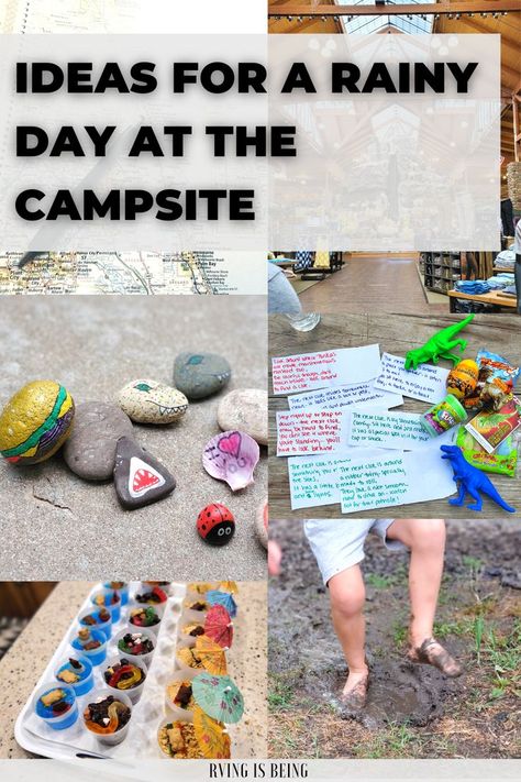 Fun Things To Do At A Campground, Rainy Outdoor Activities For Kids, Rainy Day Outdoor Activities, Rainy Day Activities For Kids Outdoor, Camping Rainy Day Activities, Campsite Activities For Kids, Summer Camp Rainy Day Activities, Rainy Camping Activities, Rain Camping Hacks