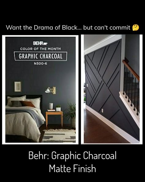 Black Matte Paint Wall Colors, Behr Charcoal Paint, Matte Black Wall, Behr Black Paint, Behr Black Paint Colors, Behr Marquee Black Evergreen, Charcoal Paint Color, Behr Charcoal Grey, Behr Graphic Charcoal