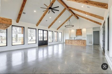 Minimalist Barndominium Interior, Open Barndominium Interior, Barndominium Addition To House, Minimalist Barndominium, Simple Barndominium Ideas Interiors, Barndominium Homes Interior, Barndominium Interior Open Floor, Warehouse Home Design, Barndo Interior