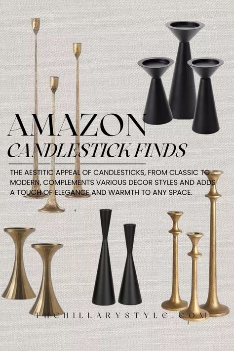 Creating the right ambiance can transform any room. These candlesticks from Amazon elevate your home decor. Amazon home, Amazon fashion, Amazon accessories, women’s shoes, women’s fashion, women’s beauty, home decor, home finds, decorative accents, decorative object, Modern Candlestick Holder, How To Style Candle Holders, Amazon Candle Holders, Candle Holders Decor Ideas, Amazon Accessories, Home Decor Amazon, Home Finds, Vintage Candlesticks, Candle Sticks