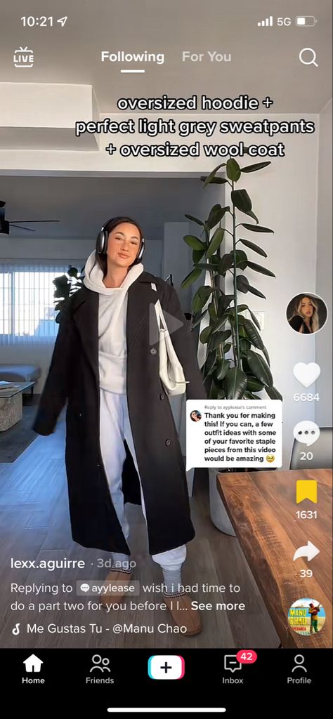 Sweats And Wool Coat, Hoodie With Trench Coat, Sweats Trench Coat Outfit, Sweat Suit With Trench Coat, Trench Hoodie Outfit, Trench Coat And Tracksuit, Sweatpants And Coat Outfit, Sweatpants Trench Coat, Trench With Hoodie Outfit