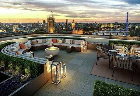 St James, The Corniche, Albert Embankment, Parliament Views, Roof Top Terrace Rooftop Restaurant Design, Penthouse View, Terrasse Design, Rooftop Terrace Design, Rooftop Design, Decoration Restaurant, Rooftop Lounge, Residential Architect, Rooftop Restaurant