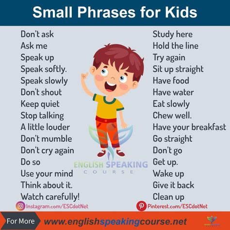 How to speak English with Kids? Small Sentences For Kids, English Speaking For Kids, Basic English For Kids, Small Phrases, English Conversation For Kids, How To Speak English, Simple English Sentences, Teach English To Kids, Basic English Sentences