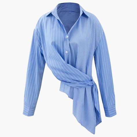 Zara Poplin Stripe Wrap Shirt. Can Be Worn As A Wrap Shirt Or Unwrapped As An Asymmetrical Poplin Shirt. Size Xs. Brand New With Tags. Summer Y2k Outfits, Wrap Shirt, Y2k Outfits, List Style, Poplin Shirt, Autumn Fashion Women, Asymmetric Hem, Striped Shirt, Baby Blue