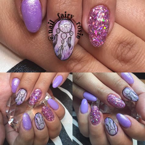 Dream catcher water decal and lilac gel polish with purple encapsulated glitter gel nails Lilac Gel Polish, Baby Tech, Encapsulated Nails, Glitter Gel Nails, Glitter Gel, Gel Polish, Dream Catcher, Gel Nails, Lilac