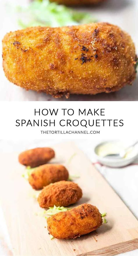 Spanish Croquettes Recipe, Spanish Croquettes, Spanish Dish, Food Spain, Tapas Night, Easy Spanish Recipes, Spanish Tapas Recipes, Chicken Croquettes, Croquettes Recipe