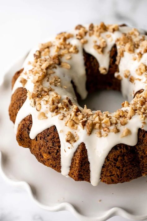 Carrot Bundt Cake with Cream Cheese Glaze - Ahead of Thyme Easter Bundt Cake, Carrot Bundt Cake, Cream Cheese Bundt Cake, Banana Bundt Cake, Banana Bundt, Nursing Cake, Carrot Cream, Whiskey Cake, Glaze For Cake