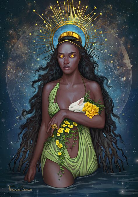 Mother Earth Character Design, Gaia Character Design, Gaia Illustration, Black Women Art Goddesses, Black Mother Earth, Gaia Goddess Tattoo, Earth Goddess Aesthetic, Gaia Goddess Art, Black Mother Nature