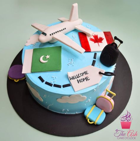 India To Canada Cake Ideas, Have A Safe Journey Cake, India To Canada Cake Designs, Welcome Back Cake Travel, Welcome Back Cake Ideas, Welcome Back Cake, Travel Theme Cake, Welcome Home Cake, India Cakes