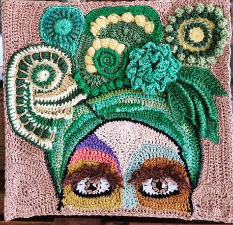 How To Embroider Faces On Crochet, Embroider Face On Crochet, Amigurumi Embroidery Face, Crochet Quilt Blanket, Freeform Crochet Portrait, Freeform Crochet Dog, Crochet Classes, Crochet Faces, Crochet Humor