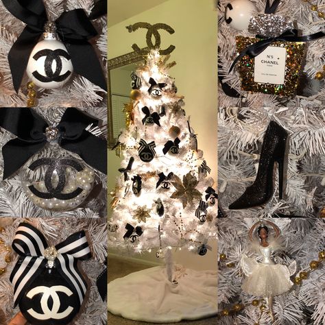 Coco Chanel Christmas Tree, Chanel Christmas Tree, Chanel Diy, Chanel Christmas, Sophie's Choice, Chanel Decor, Glamorous Christmas, Glam Christmas, Chanel Inspired