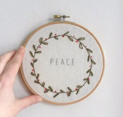 Embroidery Hoop PEACE Christmas wreath by kitsnbits on Etsy, £22.00: How To Embroider Letters, Hoop Wall Art, Cross Stitch Hoop, Embroidery Hoop Wall, Embroidery Hoop Wall Art, Wall Art Floral, Embroidery Christmas, Word Wall Art, Elegant Embroidery