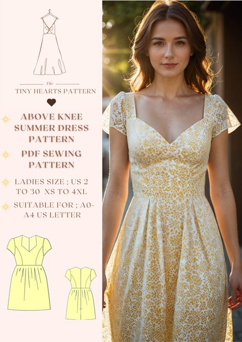 Above Knee Summer Dress Pattern,Holiday Dress,Cottage Dress,Casual Dress Pattern,Woman Dress Sewing Pattern A0 A4 US Letter-US 2 to 30. Above Knee Summer Dress Sewing Pattern, available as an instant download (pdf) sewing pattern bundle with a range of size options, including plus sizes. ✅US Sizes: 2, 4, 6, 8, 10, 12, 14, 16, 18, 20, 22, 24, 26, 28, 30 ✅Standard Sizes: XS, S, M, L, XL, 2XL, 3XL, 4XL ✅These patterns are suitable for A4, A0, and US Letter size papers. ✅If requested, it will be sen Sew Cocktail Dress, Holiday Dress Pattern, Simple Sundress Pattern Free, Summer Dress Patterns Sewing, Wedding Guest Dress Pattern, Free Sewing Patterns Dress, Formal Dress Sewing Patterns, Sun Dress Patterns, Plus Size Dress Patterns