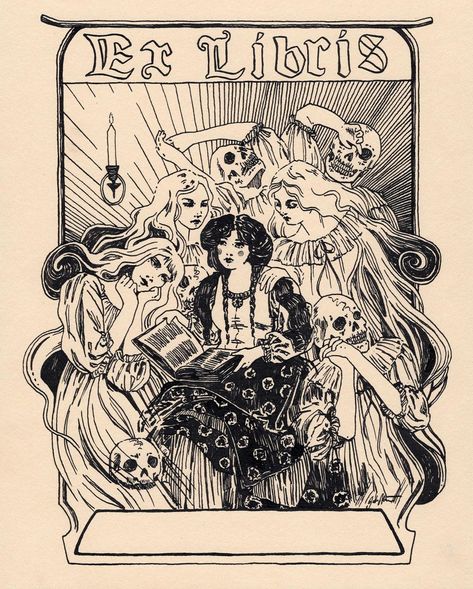 Bookplate Design, Medieval Artwork, Arte Punk, Old Stamps, 5x7 Print, Toned Paper, Art Style Inspiration, Ink Illustrations, Ex Libris