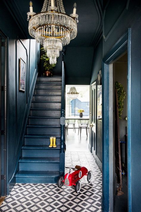 Industrial Vibe #15 | Livingetc Stairs And Landing Ideas, Hallway Stairs And Landing, Bright Hallway, Victorian Hallway, Hague Blue, Hallway Inspiration, Hallway Designs, Hal Decor, Hallway Ideas Entrance Interior Design