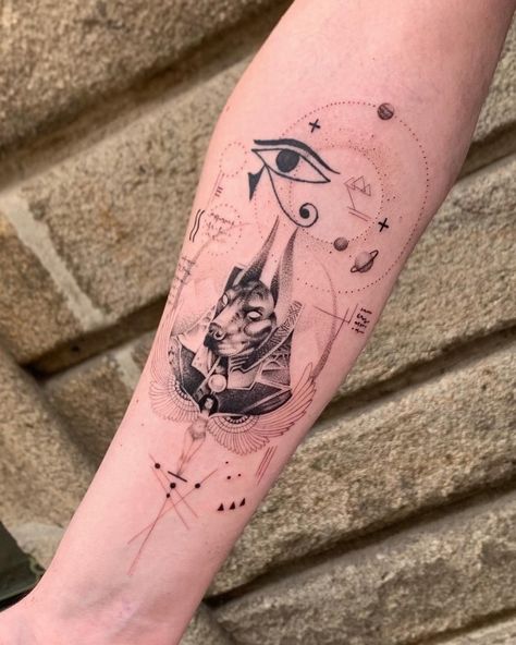 Egypt Tattoo Design, Egyptian Tattoos, Egyptian Eye Tattoos, Egyptian Tattoo Sleeve, Anubis Tattoo, Egypt Tattoo, Planet Tattoos, Tattoo Inspiration Men, Geometry Tattoo