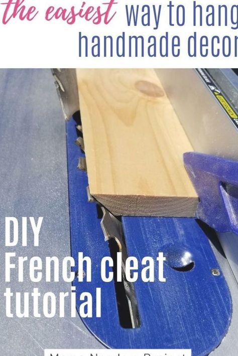 A French cleat is the perfect way to hang large, heavy pieces of wall decor like a wood quilt! French cleats are simple to make at home - even for the beginner woodworker. You only need 2 pieces of wood and a table saw! Hang your heavy pieces of art level and with ease with this simple tutorial for building your own DIY French cleat! Cleat Storage, French Cleat Wall, Bending Plywood, Diy Hanger, Cleat Wall, Luthier Workshop, French Cleats, Diy Sewing Table, Wood Quilt