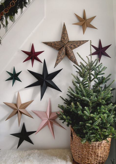 How To Make Paper Star Lanterns, Diy Star For Christmas Tree, Paper Lanterns Christmas, Paper Bag Christmas Star, Paper Stars Decor, Christmas Paper Stars Decoration, 3d Christmas Stars Diy, Moravian Star Diy How To Make, Diy 3d Paper Star