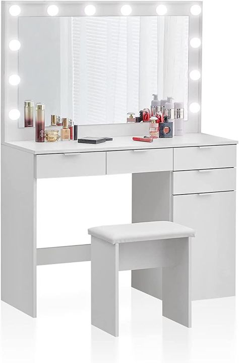 Vanity Desk With Mirror, Desk With Mirror, White Dressing Tables, Vanity Organizer, Desk Bedroom, Table Vanity, Mirrored Vanity Desk, Vanity Table Set, Makeup Desk