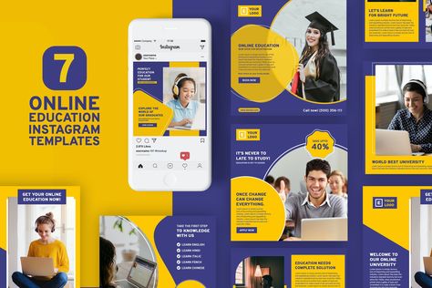 Online Education Instagram Post Templates PSD University Instagram Post, Education Instagram Post, University Photoshoot, Back To University, Art Timeline, Instagram Feed Planner, Photoshop Ideas, Learning Logo, Education Templates