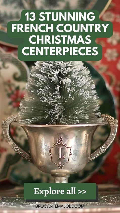 Get inspired with 13 vintage French country Christmas centerpieces for your holiday decor. These ideas are perfect for creating elegant tablescapes and enhancing your table settings. Whether for your dining table or coffee table, these centerpieces can be filled with greenery, pine cones, and ornaments. Transform your home into a cozy and festive retreat with these vintage decorating tips. Candle Sticks On Coffee Table, Christmas Pitcher Decor, Farmhouse Christmas Table Decor Ideas, January Table Centerpieces, Farmhouse Centerpiece Table, Christmas Dining Table Centerpiece, Christmas Centerpieces Ideas, English Country Christmas, French Country Crafts