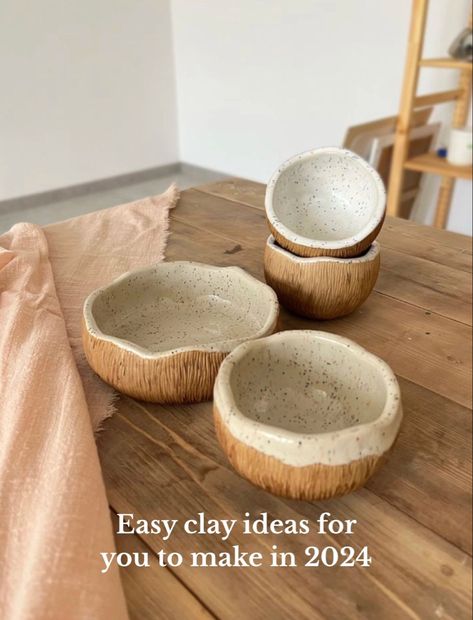 Ceramic Coconut Bowl, Coconut Clay Bowl, Air Dry Clay Mug Ideas, Things To Make From Air Dry Clay, Air Dry Clay Bowl, Silly Crafts, Dry Clay Ideas, Air Dry Clay Ideas, Diy Crafts Love