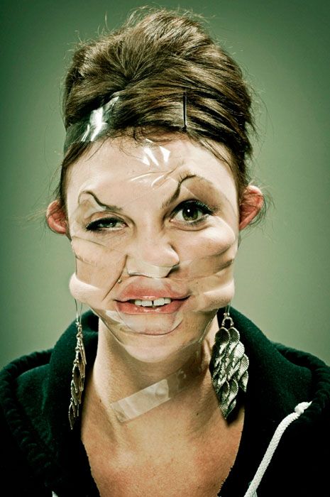 Silly Portraits of People with Scotch Tape on Their Faces! QUICK makeup !! Very Funny! Wes Naman, Distortion Photography, Distortion Art, Tape Face, Tape Art, Scotch Tape, School Photography, A Level Art, Beauty Standards